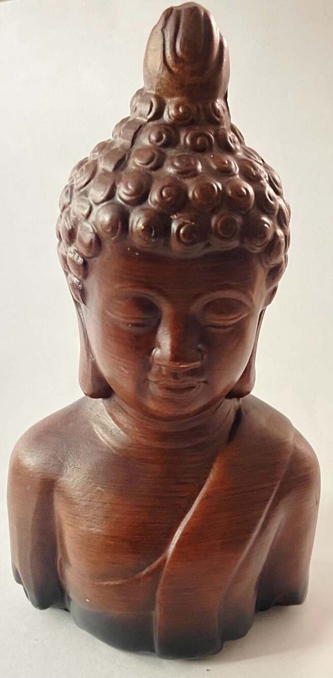 Dark Wood Finish Buddha Bust Decorative Statue